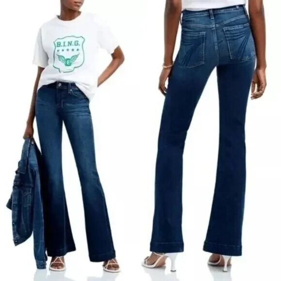 7 For All Mankind Womens Dojo Flare Leg Jeans Mid Rise Stretch Blue Size 27 - Picture 1 of 6
